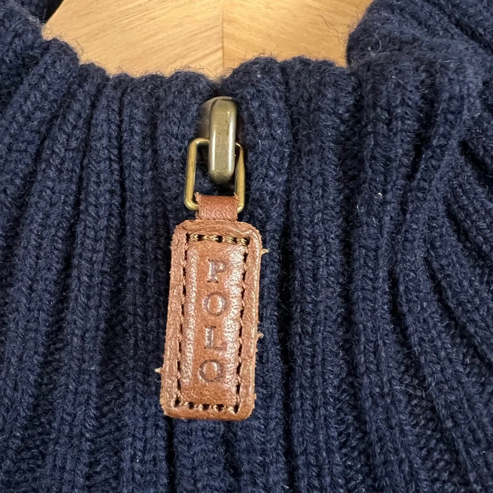 Polo Ralph Lauren Navy Blue 100% Lambswool Quarter Zip Sweater Mens Large